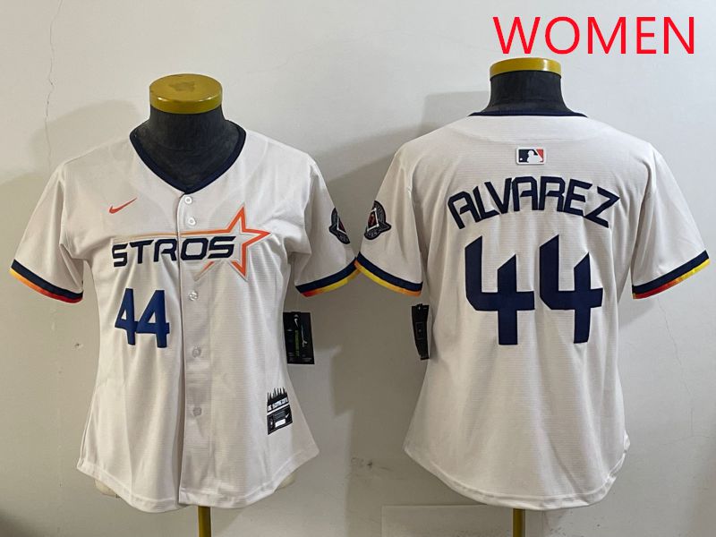 Women Houston Astros 44 Alvarez Cream Three generations Joint Name 2025 Nike MLB Jersey style 3